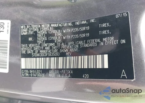 2015 Toyota Sienna Se 8 Passenger z USA, uszkodzony, nr VIN 5TDXK3DC0FS635093